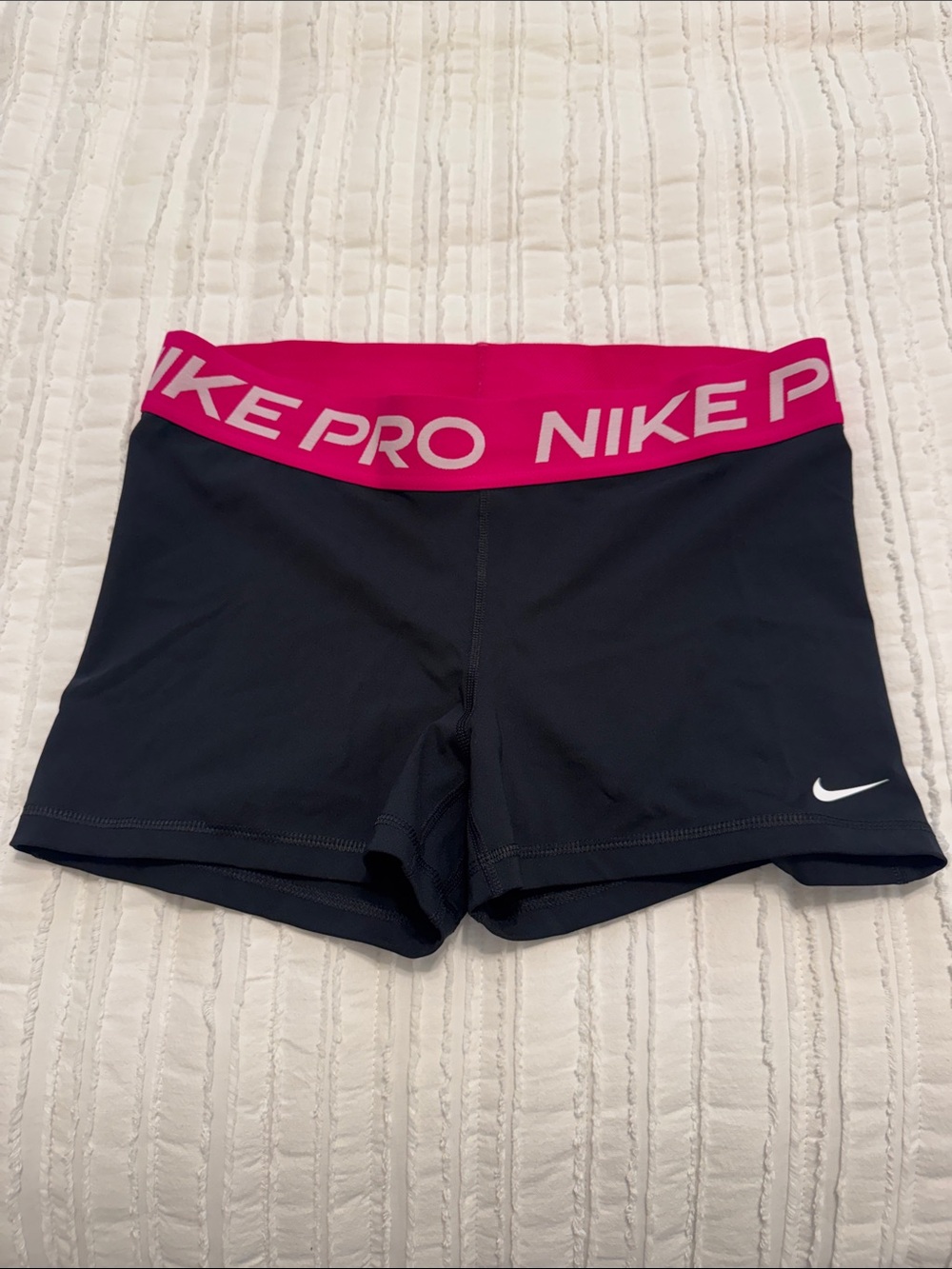 Nike Dri Fit Women's Black Shorts with Pink Waistband